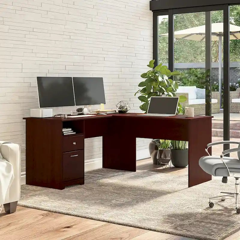Escritorio en forma de L de 60 pulgadas con cajón para archivos y almacenamiento abierto