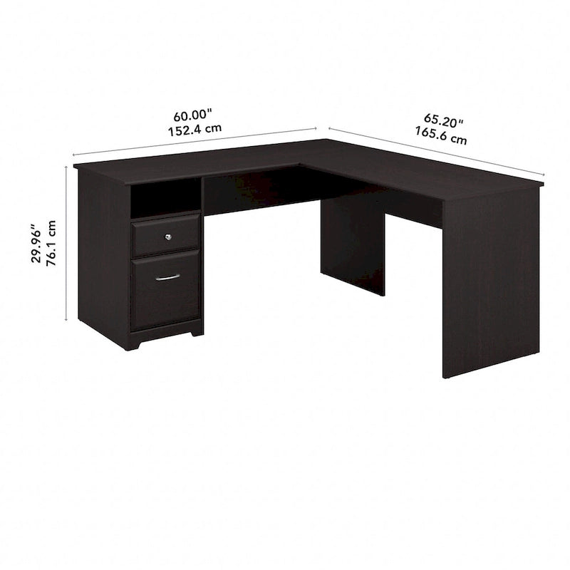 Bureau en L de 60 pouces avec tiroir pour dossiers et rangement ouvert