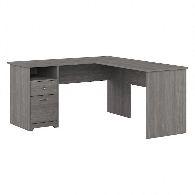 Bureau en L de 60 pouces avec tiroir pour dossiers et rangement ouvert