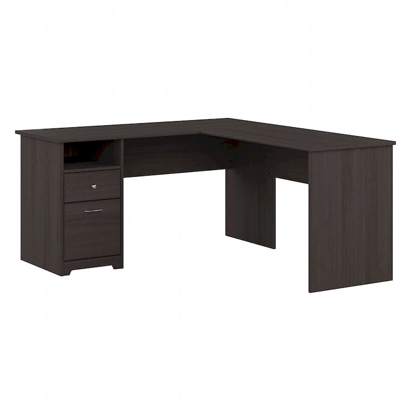 Bureau en L de 60 pouces avec tiroir pour dossiers et rangement ouvert