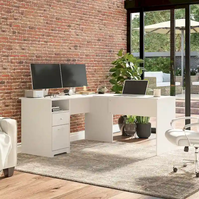 Bureau en L de 60 pouces avec tiroir pour dossiers et rangement ouvert