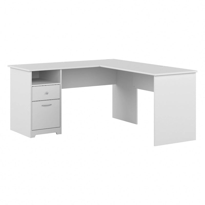 Bureau en L de 60 pouces avec tiroir pour dossiers et rangement ouvert