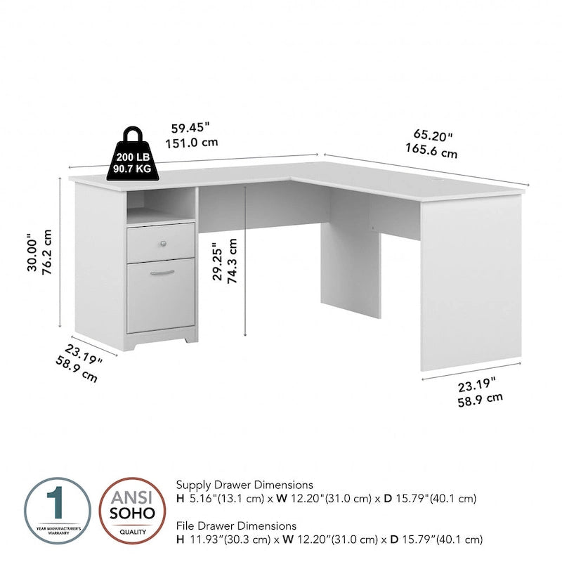 Bureau en L de 60 pouces avec tiroir pour dossiers et rangement ouvert