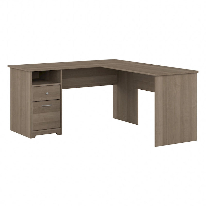 Bureau en L de 60 pouces avec tiroir pour dossiers et rangement ouvert