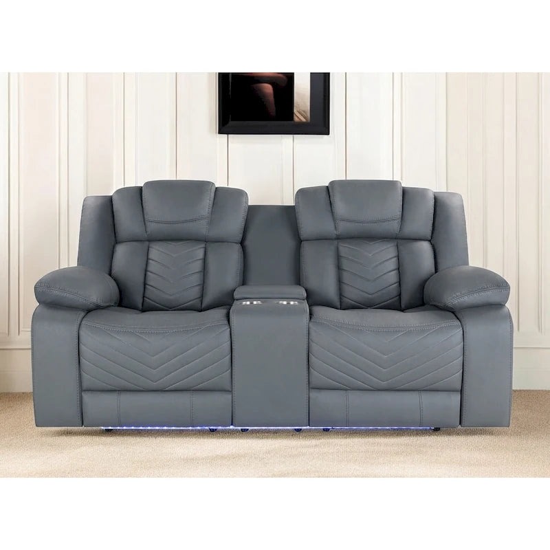 Loveseat reclinable eléctrico de piel sintética gris claro de 75 pulgadas con almacenamiento
