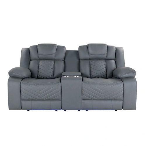 75-Inch Light Grey Faux Leather Power Reclining Loveseat with Storage