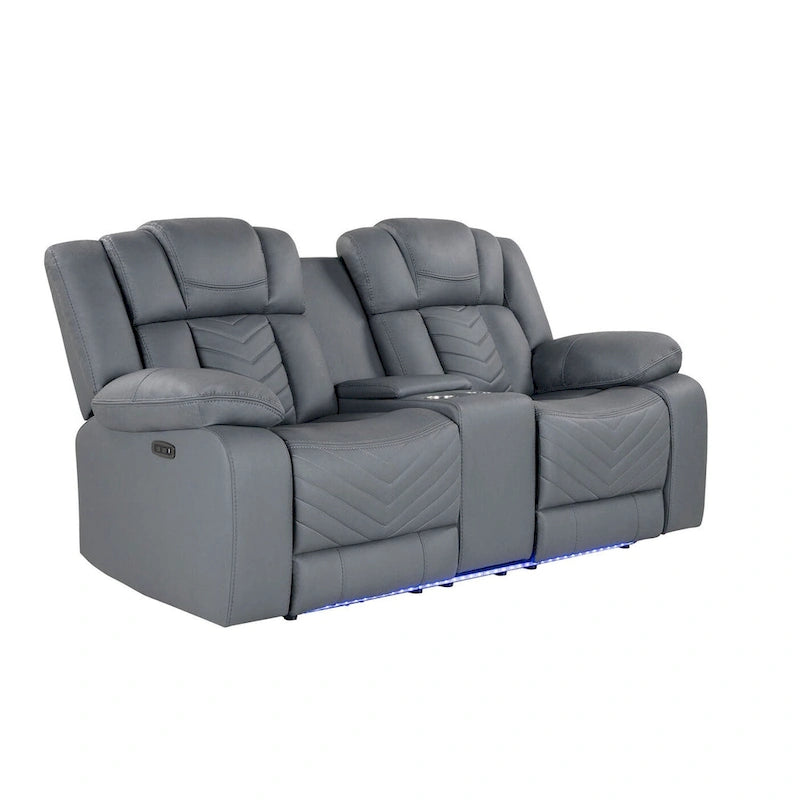 Loveseat reclinable eléctrico de piel sintética gris claro de 75 pulgadas con almacenamiento