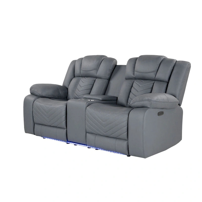 75-Inch Light Grey Faux Leather Power Reclining Loveseat with Storage
