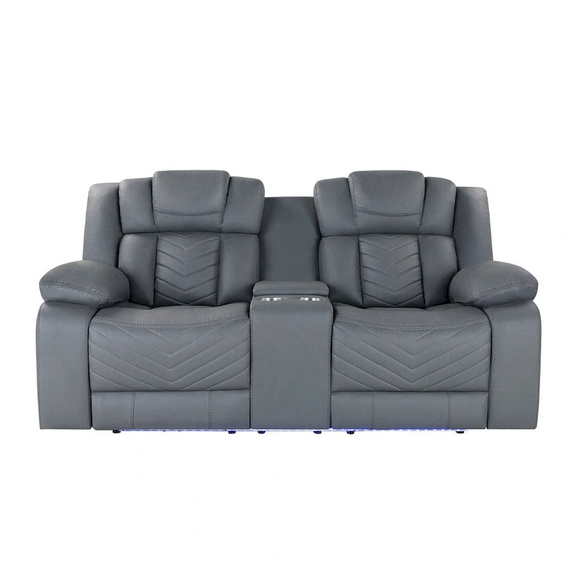 75-Inch Light Grey Faux Leather Power Reclining Loveseat with Storage
