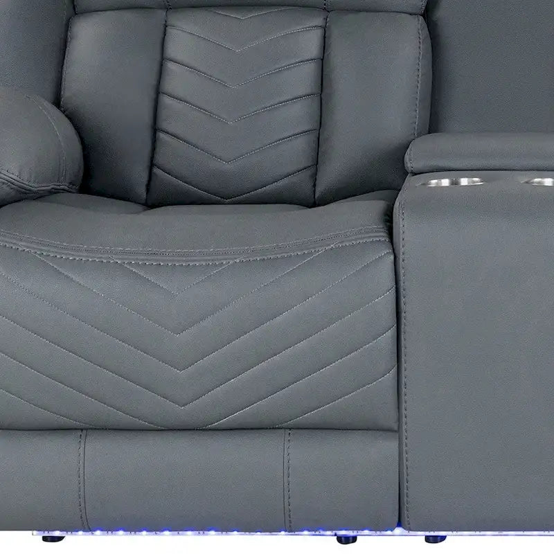 75-Inch Light Grey Faux Leather Power Reclining Loveseat with Storage