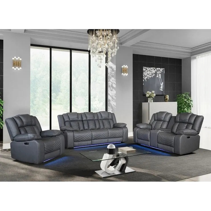 75-Inch Light Grey Faux Leather Power Reclining Loveseat with Storage