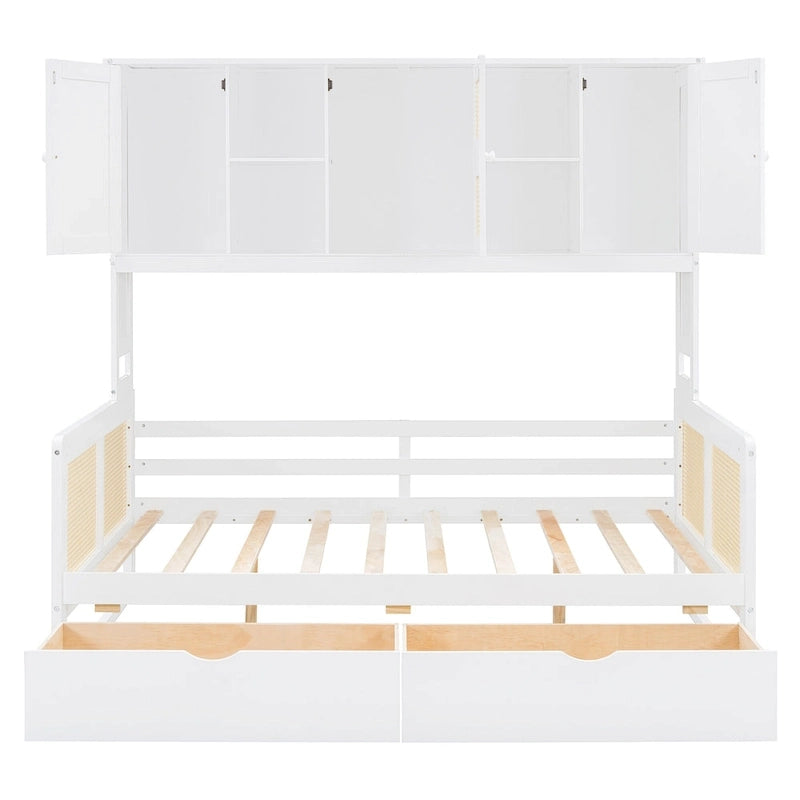 Full Wood Daybed with Cabinets, Shelves and 2 Storage Drawers