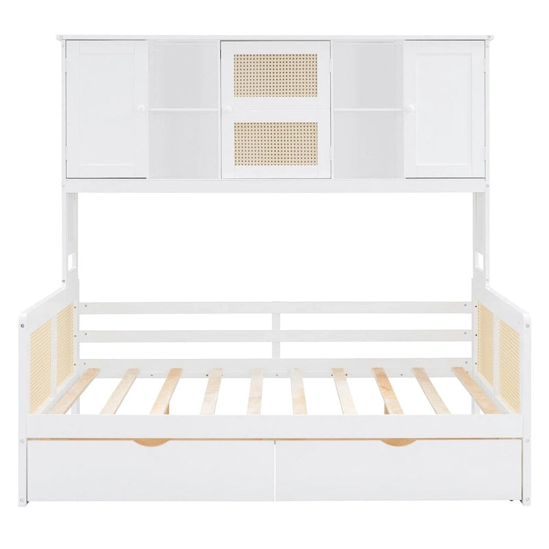 Full Wood Daybed with Cabinets, Shelves and 2 Storage Drawers