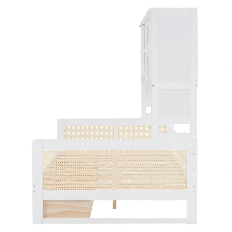 Full Wood Daybed with Cabinets, Shelves and 2 Storage Drawers
