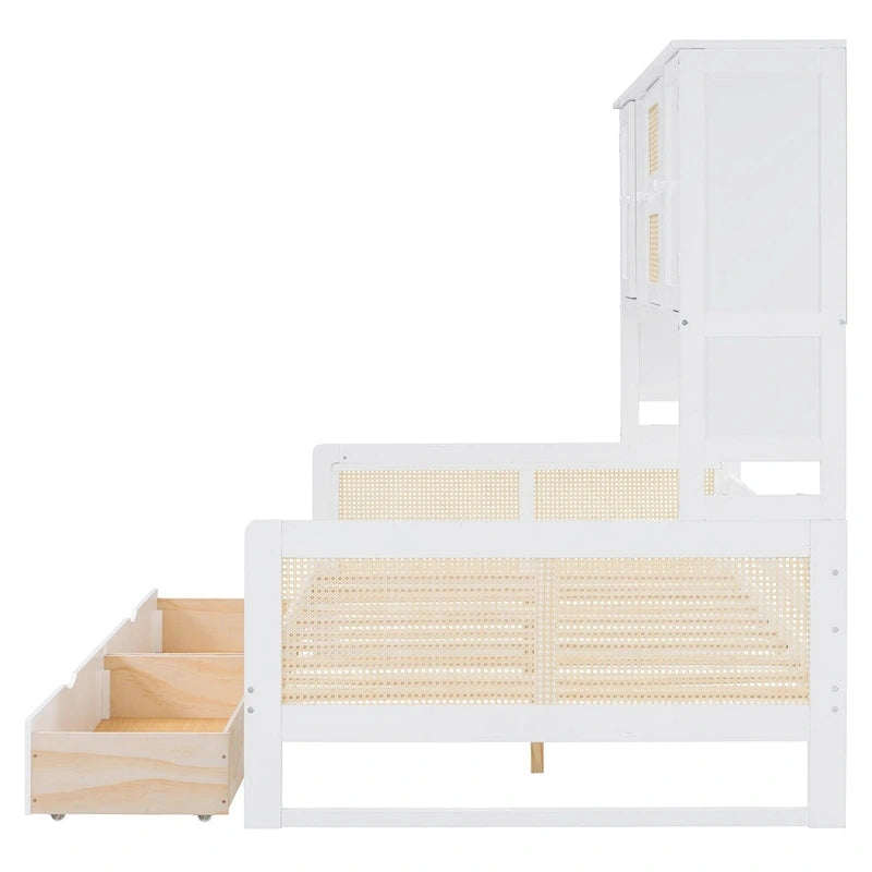 Full Wood Daybed with Cabinets, Shelves and 2 Storage Drawers