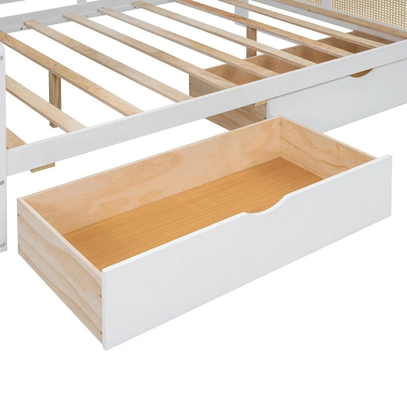 Full Wood Daybed with Cabinets, Shelves and 2 Storage Drawers