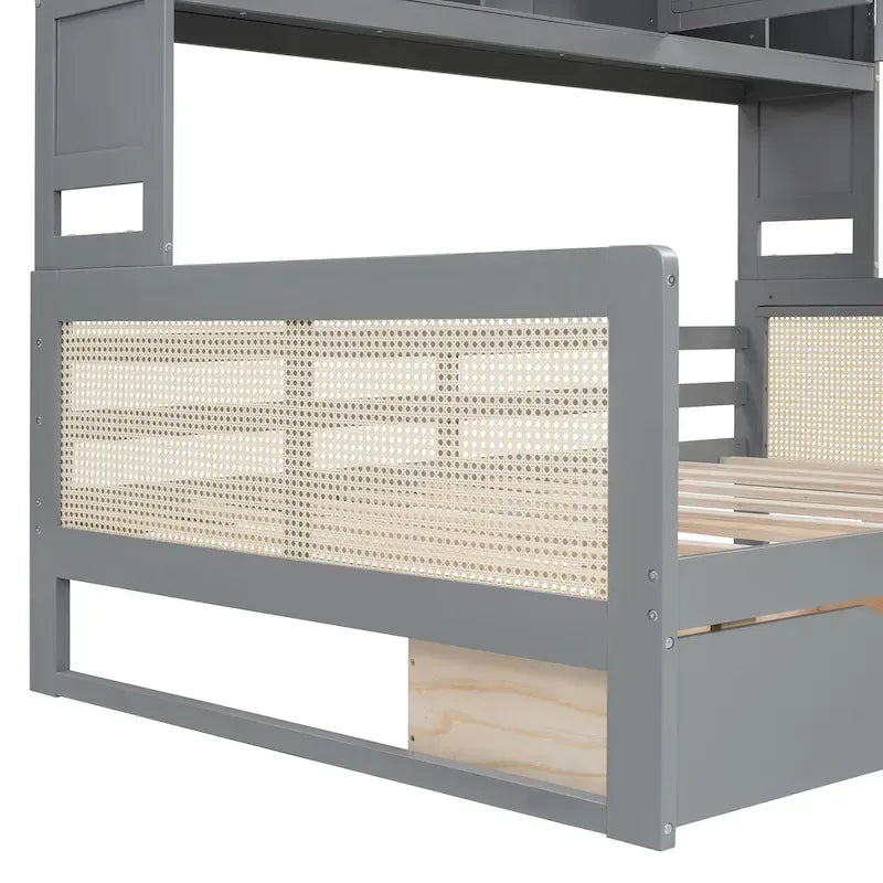 Full Wood Daybed with Cabinets, Shelves and 2 Storage Drawers