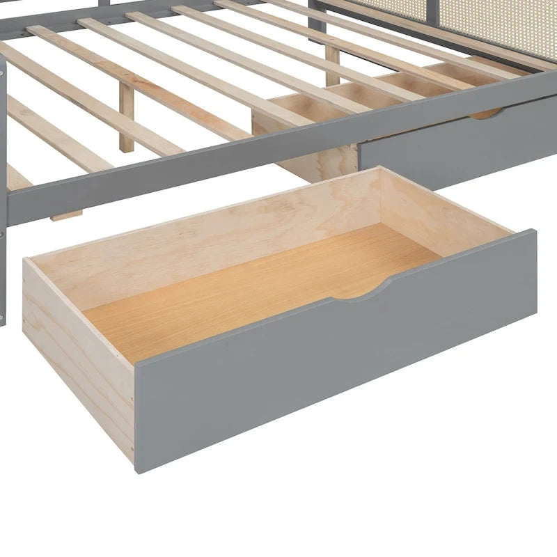 Full Wood Daybed with Cabinets, Shelves and 2 Storage Drawers