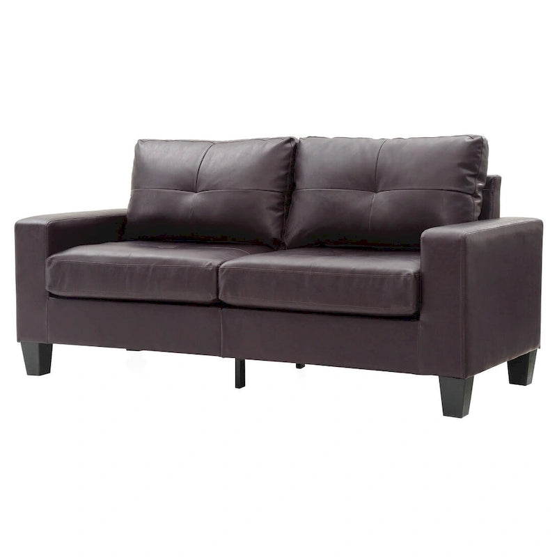 71-Inch Dark Brown Tufted Faux Leather Sofa with Square Arms