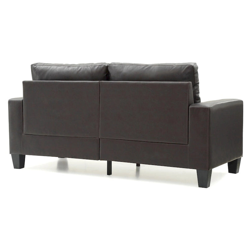 71-Inch Dark Brown Tufted Faux Leather Sofa with Square Arms