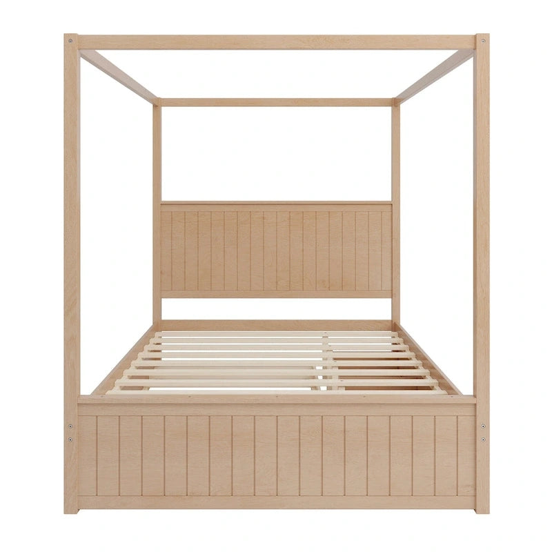 Cama con dosel de madera tamaño Queen con cama nido y tres cajones de almacenamiento