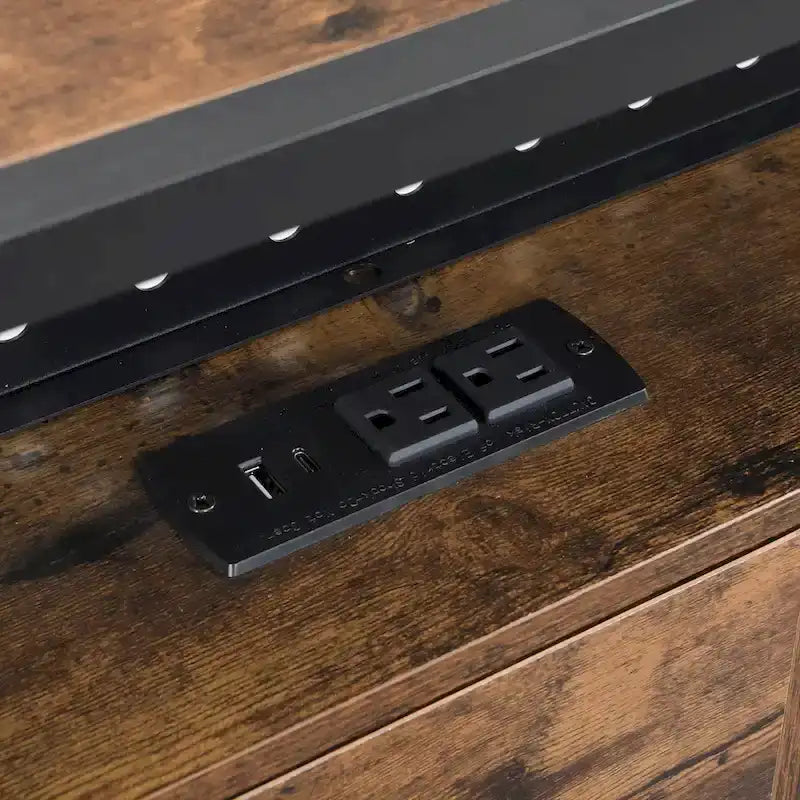 Cama de almacenamiento metálica tamaño king con luces LED y cabecero de madera