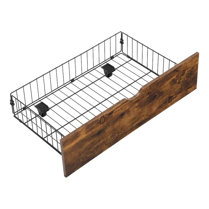 Cama de almacenamiento metálica tamaño king con luces LED y cabecero de madera