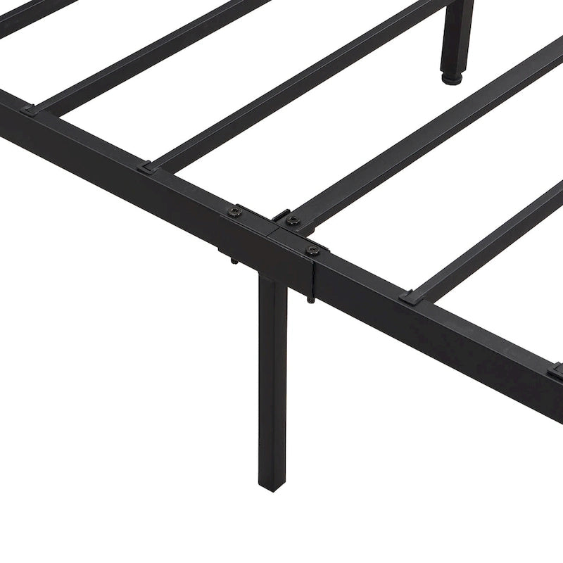 Cama de almacenamiento metálica tamaño king con luces LED y cabecero de madera