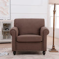 Brown Upholstered Accent Chair with Rolled Arms and Nailhead Trim
