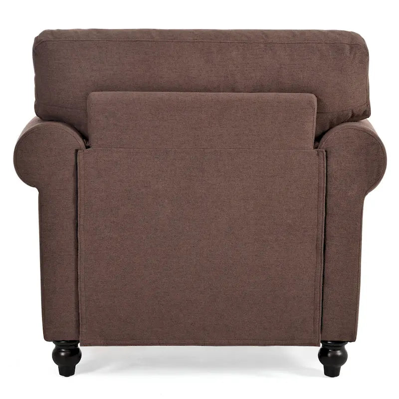 Brown Upholstered Accent Chair with Rolled Arms and Nailhead Trim