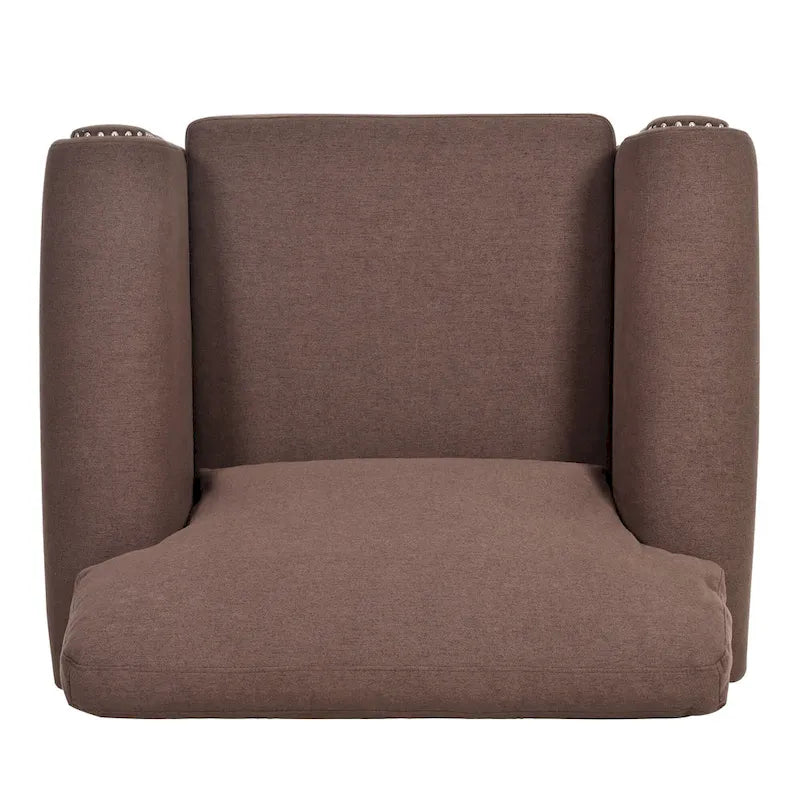 Brown Upholstered Accent Chair with Rolled Arms and Nailhead Trim