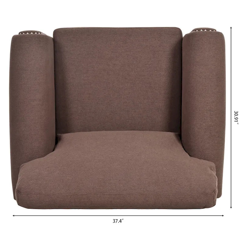 Brown Upholstered Accent Chair with Rolled Arms and Nailhead Trim