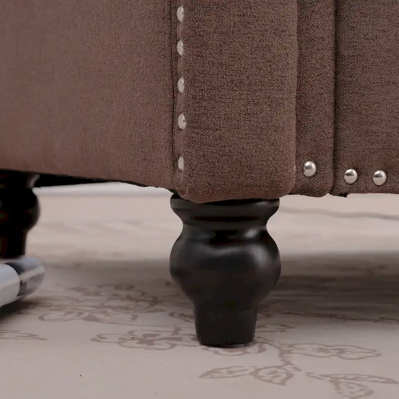 Brown Upholstered Accent Chair with Rolled Arms and Nailhead Trim