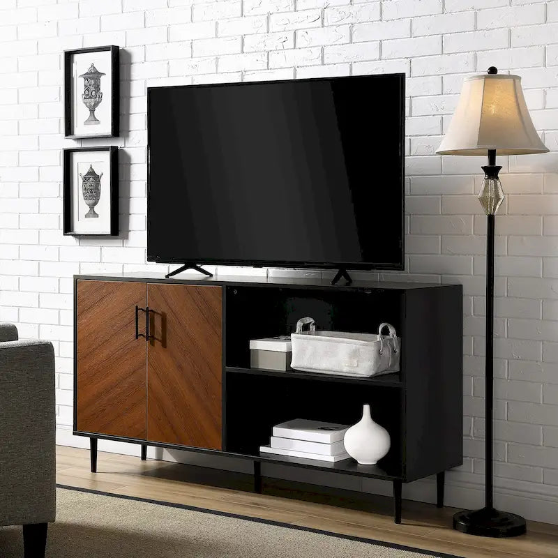 58-Inch Two-Tone TV Stand with Bookmatched-Effect Doors