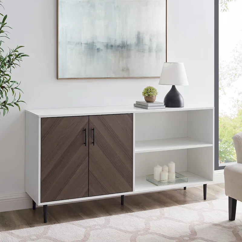 58-Inch Two-Tone TV Stand with Bookmatched-Effect Doors