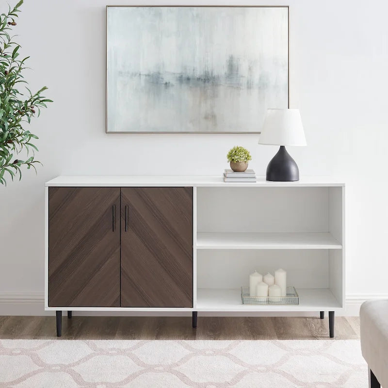 58-Inch Two-Tone TV Stand with Bookmatched-Effect Doors