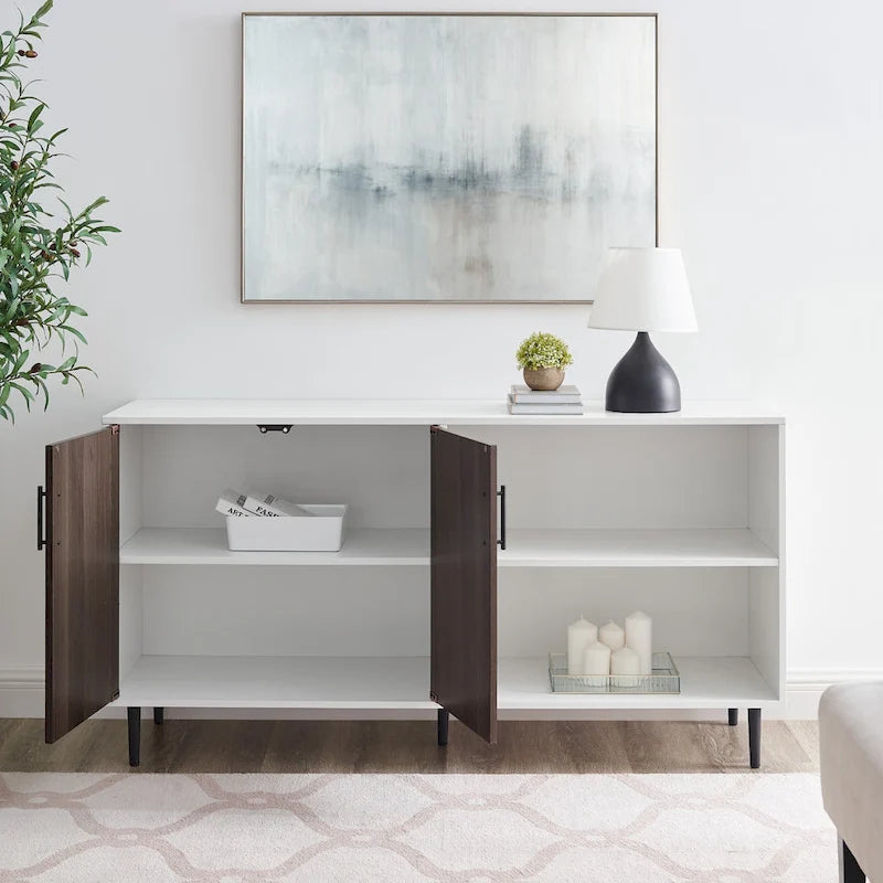 58-Inch Two-Tone TV Stand with Bookmatched-Effect Doors