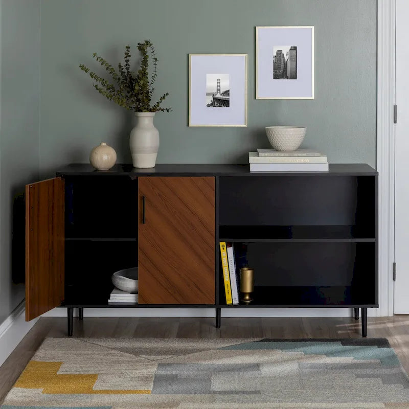 58-Inch Two-Tone TV Stand with Bookmatched-Effect Doors