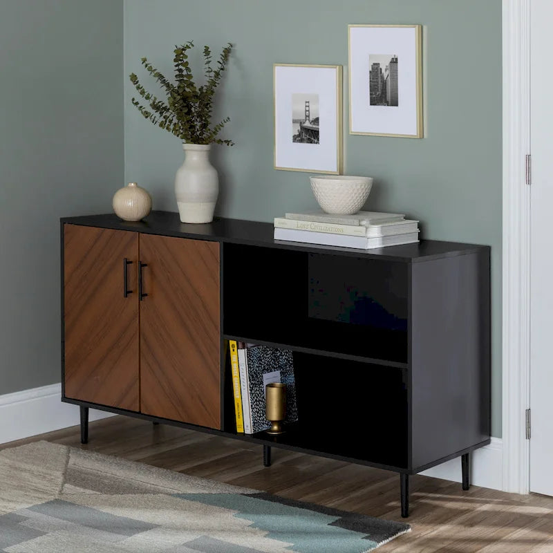58-Inch Two-Tone TV Stand with Bookmatched-Effect Doors