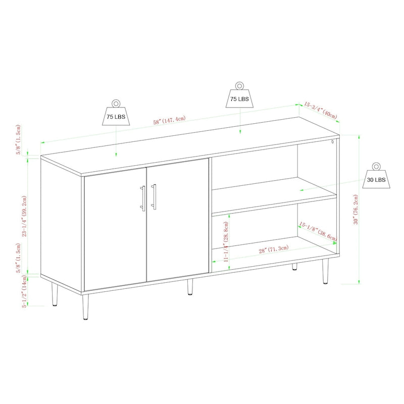 58-Inch Two-Tone TV Stand with Bookmatched-Effect Doors