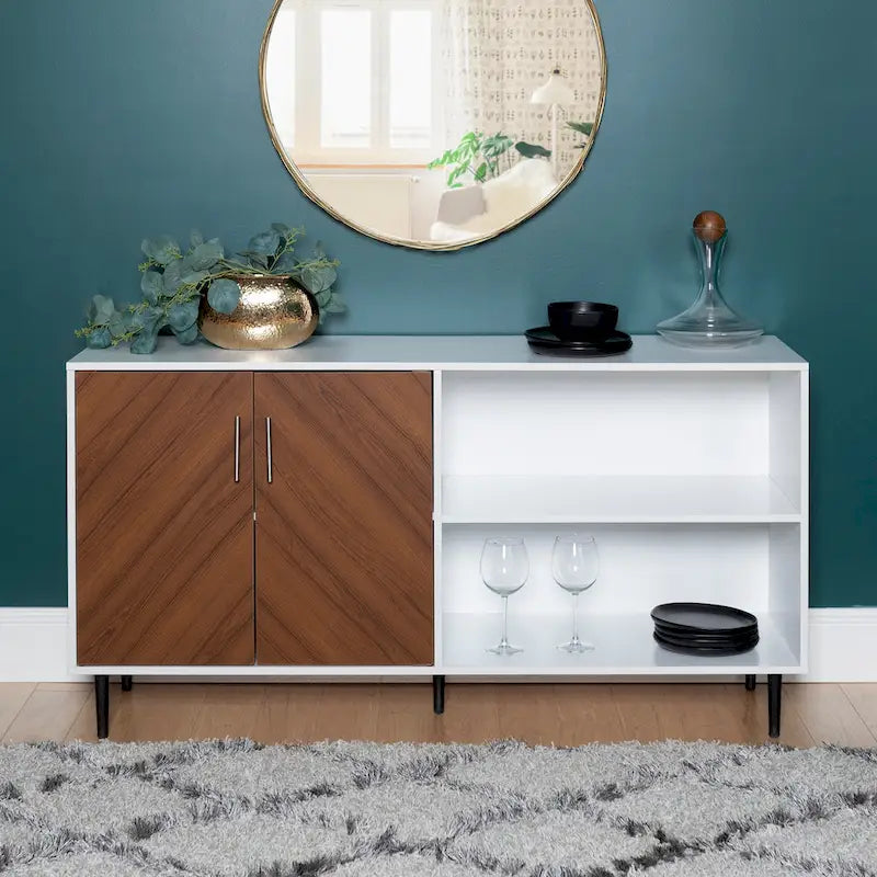 58-Inch Two-Tone TV Stand with Bookmatched-Effect Doors