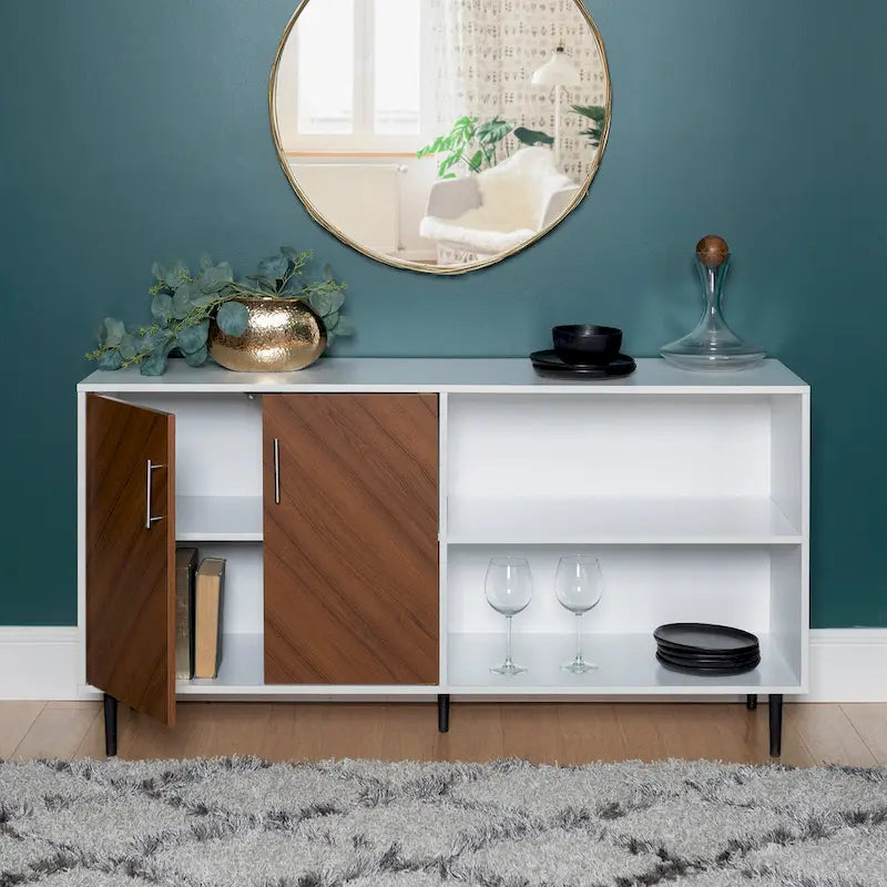 58-Inch Two-Tone TV Stand with Bookmatched-Effect Doors