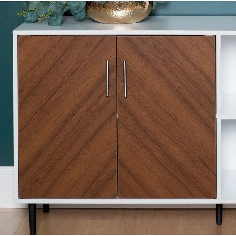 58-Inch Two-Tone TV Stand with Bookmatched-Effect Doors