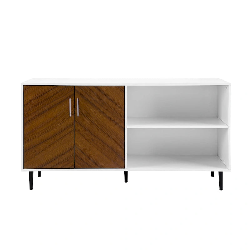 58-Inch Two-Tone TV Stand with Bookmatched-Effect Doors