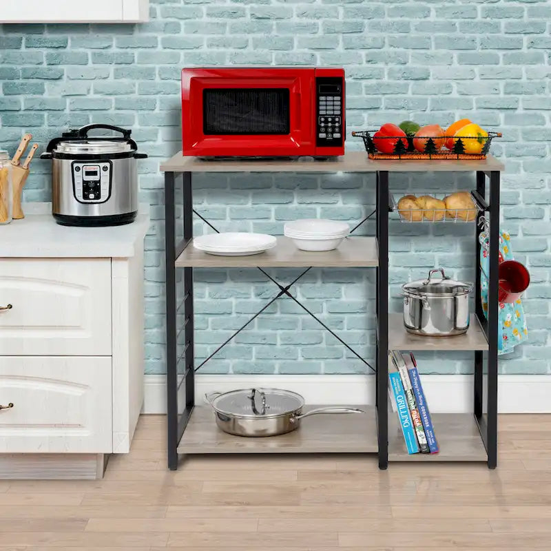 Scaffale portaoggetti da cucina a quattro ripiani con cestello in filo metallico estraibile