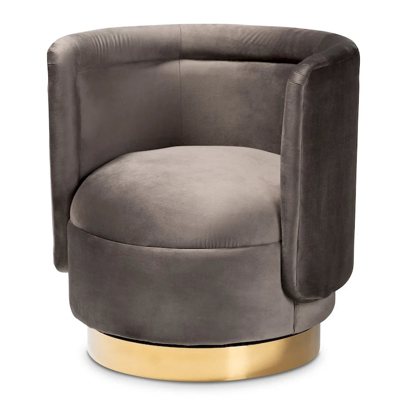 Poltrona decorativa girevole in velluto con base effetto oro
