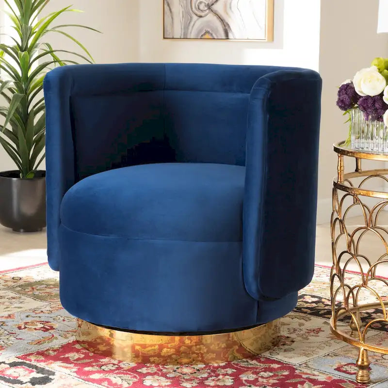 Poltrona decorativa girevole in velluto con base effetto oro