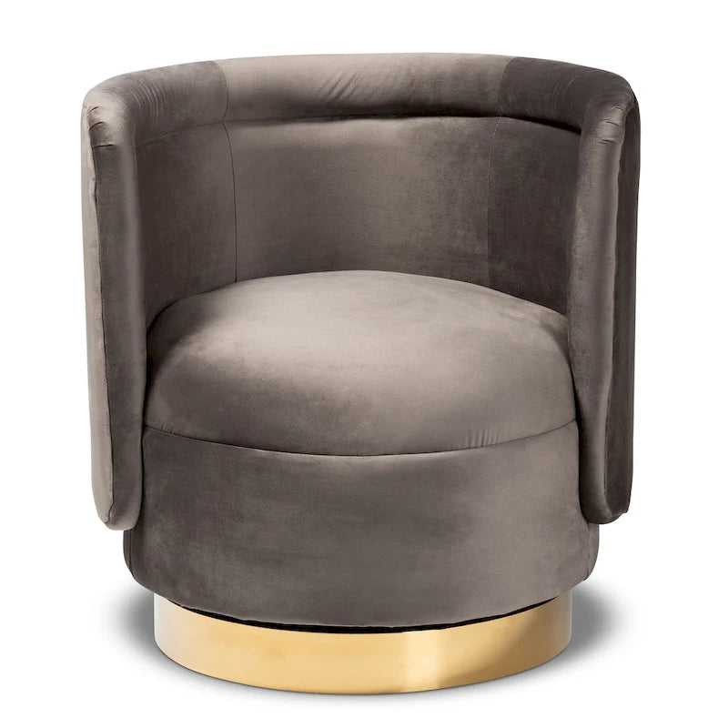 Sillón decorativo giratorio de terciopelo con base de acabado dorado