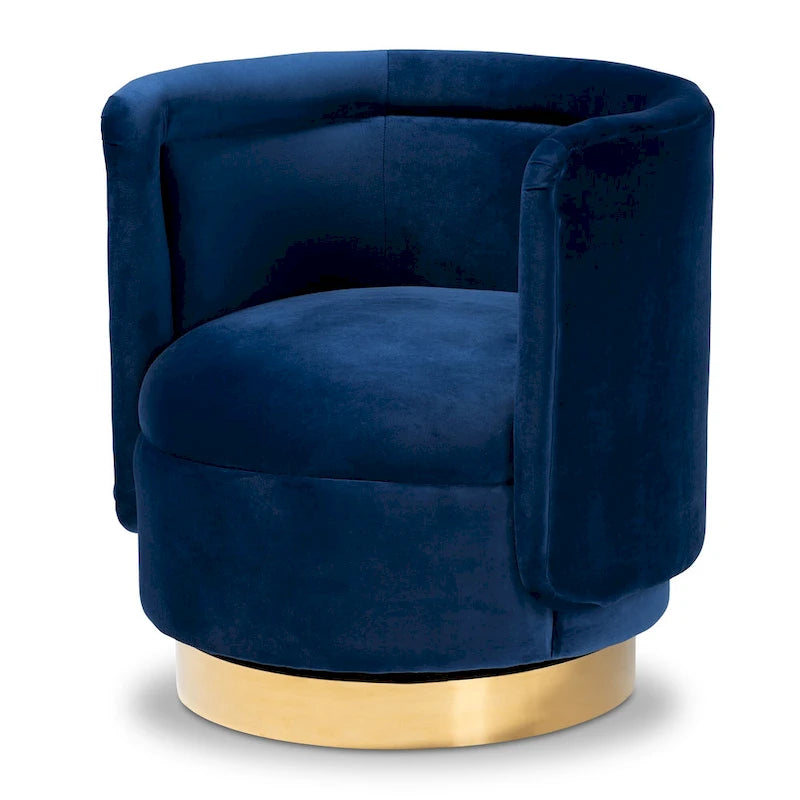 Poltrona decorativa girevole in velluto con base effetto oro