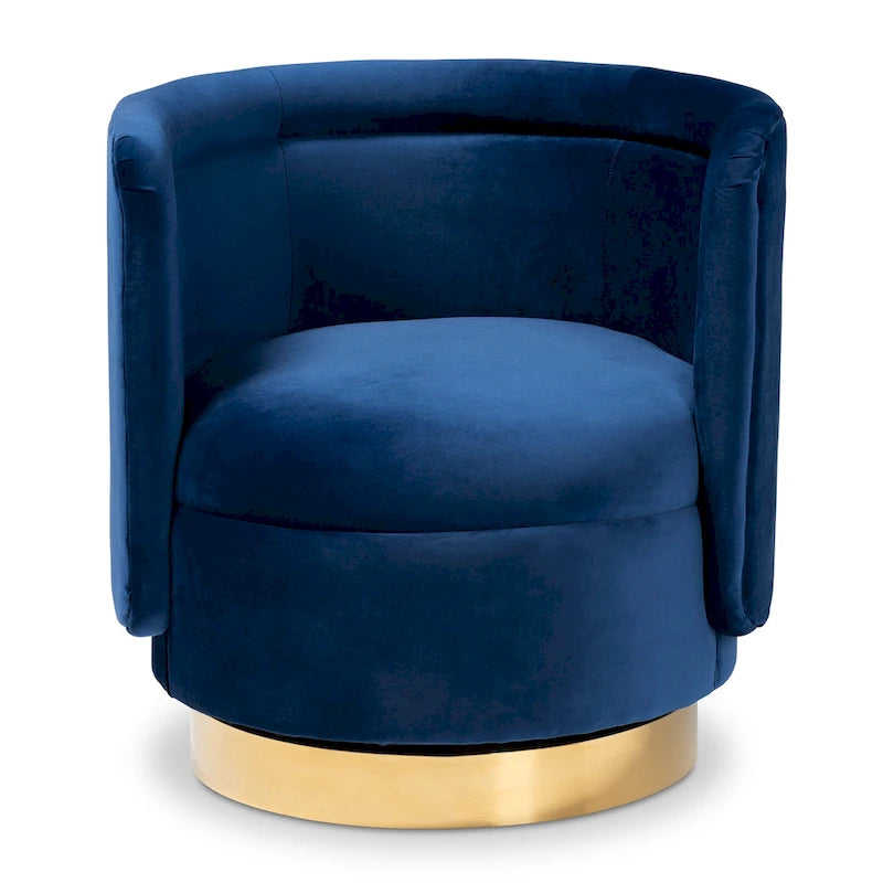 Poltrona decorativa girevole in velluto con base effetto oro